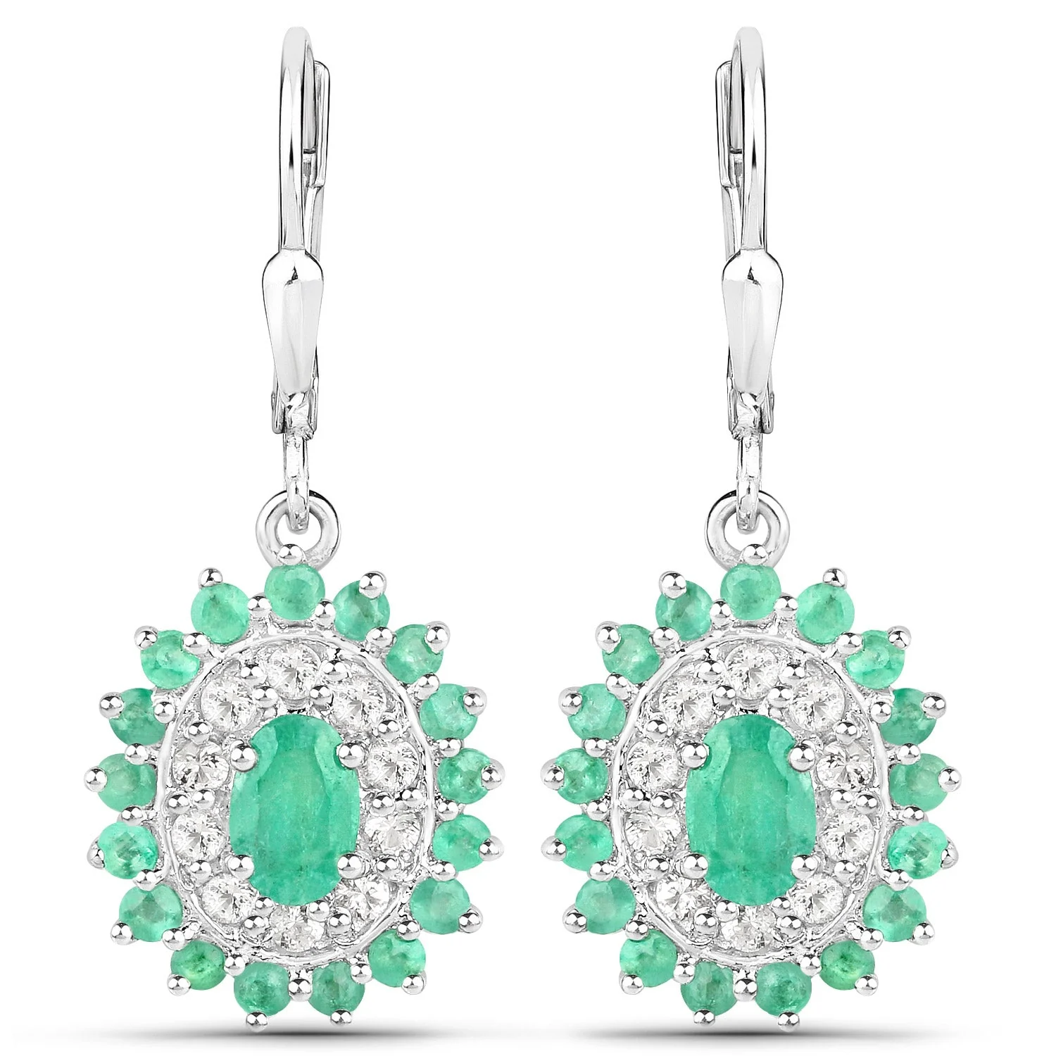 6.53 Carat Genuine Zambian Emerald and White Topaz .925 Sterling Silver 3 Piece Jewelry Set (Ring, Earrings, and Pendant w/ Chain) - Image 4