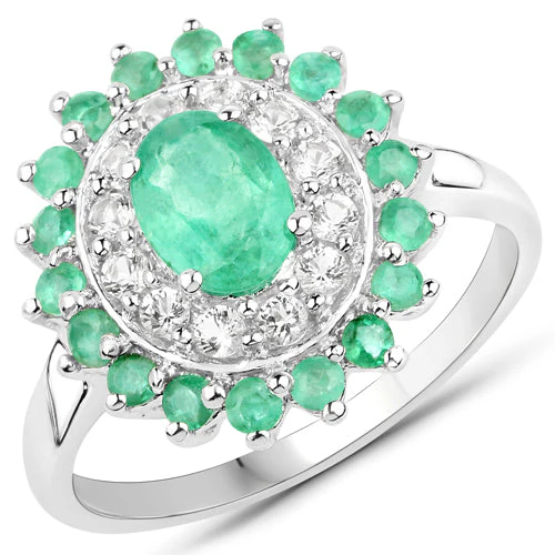 6.53 Carat Genuine Zambian Emerald and White Topaz .925 Sterling Silver 3 Piece Jewelry Set (Ring, Earrings, and Pendant w/ Chain) - Image 6