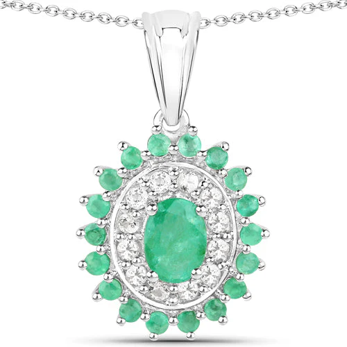 6.53 Carat Genuine Zambian Emerald and White Topaz .925 Sterling Silver 3 Piece Jewelry Set (Ring, Earrings, and Pendant w/ Chain) - Image 7