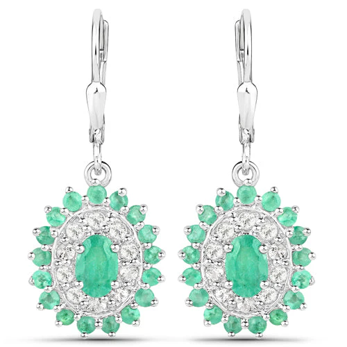 6.53 Carat Genuine Zambian Emerald and White Topaz .925 Sterling Silver 3 Piece Jewelry Set (Ring, Earrings, and Pendant w/ Chain) - Image 8