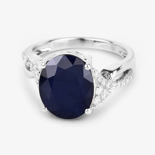 6.54 Carat Genuine Blue Sapphire and White Diamond 14K White Gold Ring - Image 9