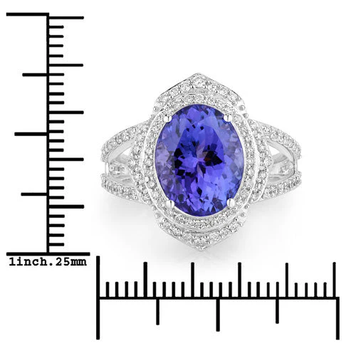 6.56 Carat Genuine Tanzanite and White Diamond 14K White Gold Ring - Image 3