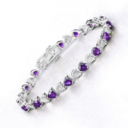 6.59 Carat Genuine Amethyst and White Diamond .925 Sterling Silver Bracelet - Image 7