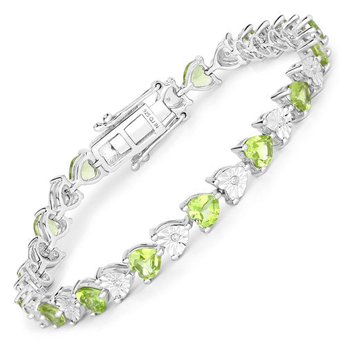 6.74 Carat Genuine Peridot and White Diamond .925 Sterling Silver Bracelet - Image 4