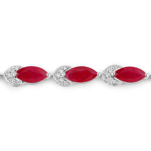 6.79 Carat Genuine Ruby and White Diamond 14K White Gold Bracelet - Image 2