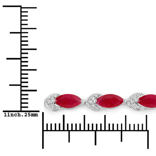 6.79 Carat Genuine Ruby and White Diamond 14K White Gold Bracelet - Image 3