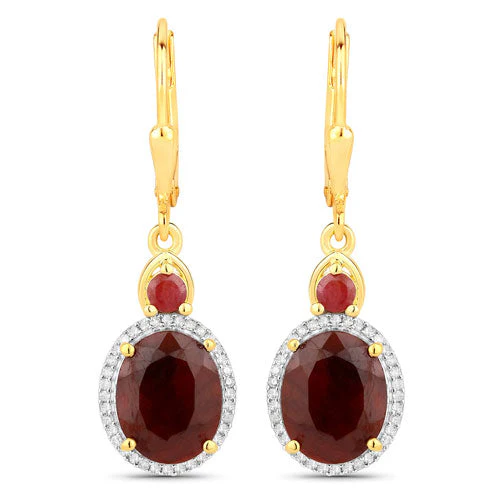 6.98 Carat Dyed Ruby and White Diamond .925 Sterling Silver Earrings - Image 2