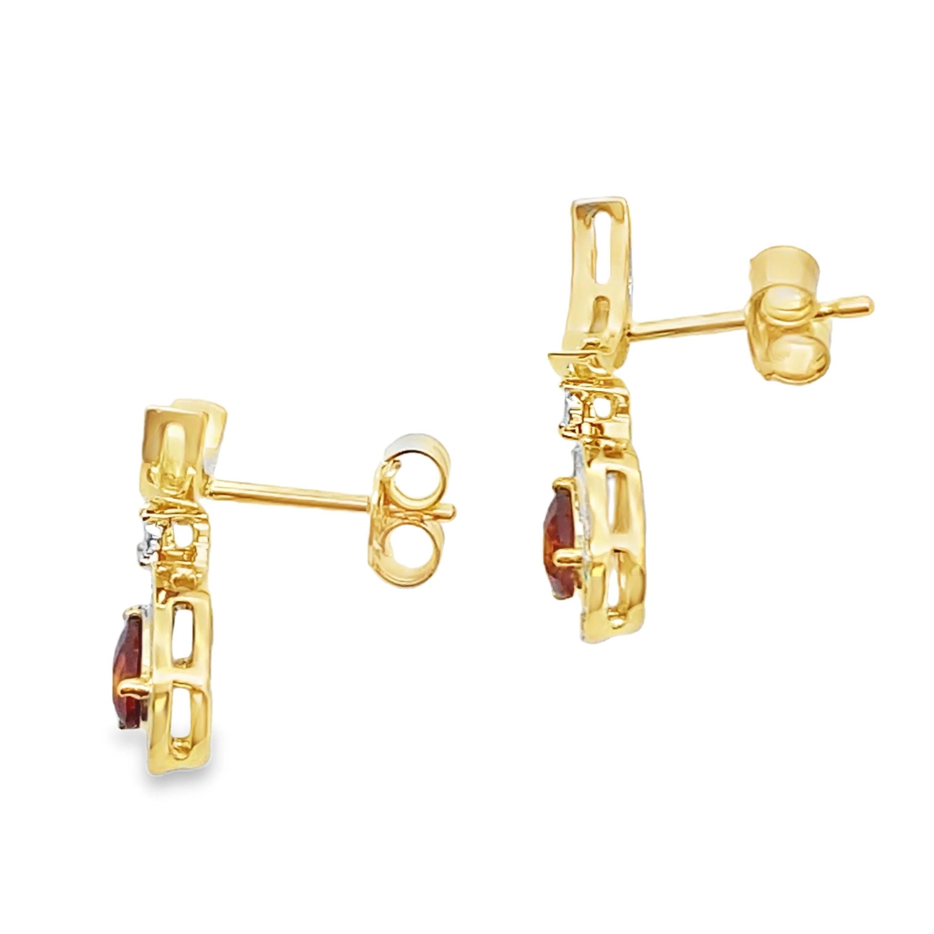 .62ct Garnet Diamond Dangle Earrings 10KT Yellow Gold - Image 2