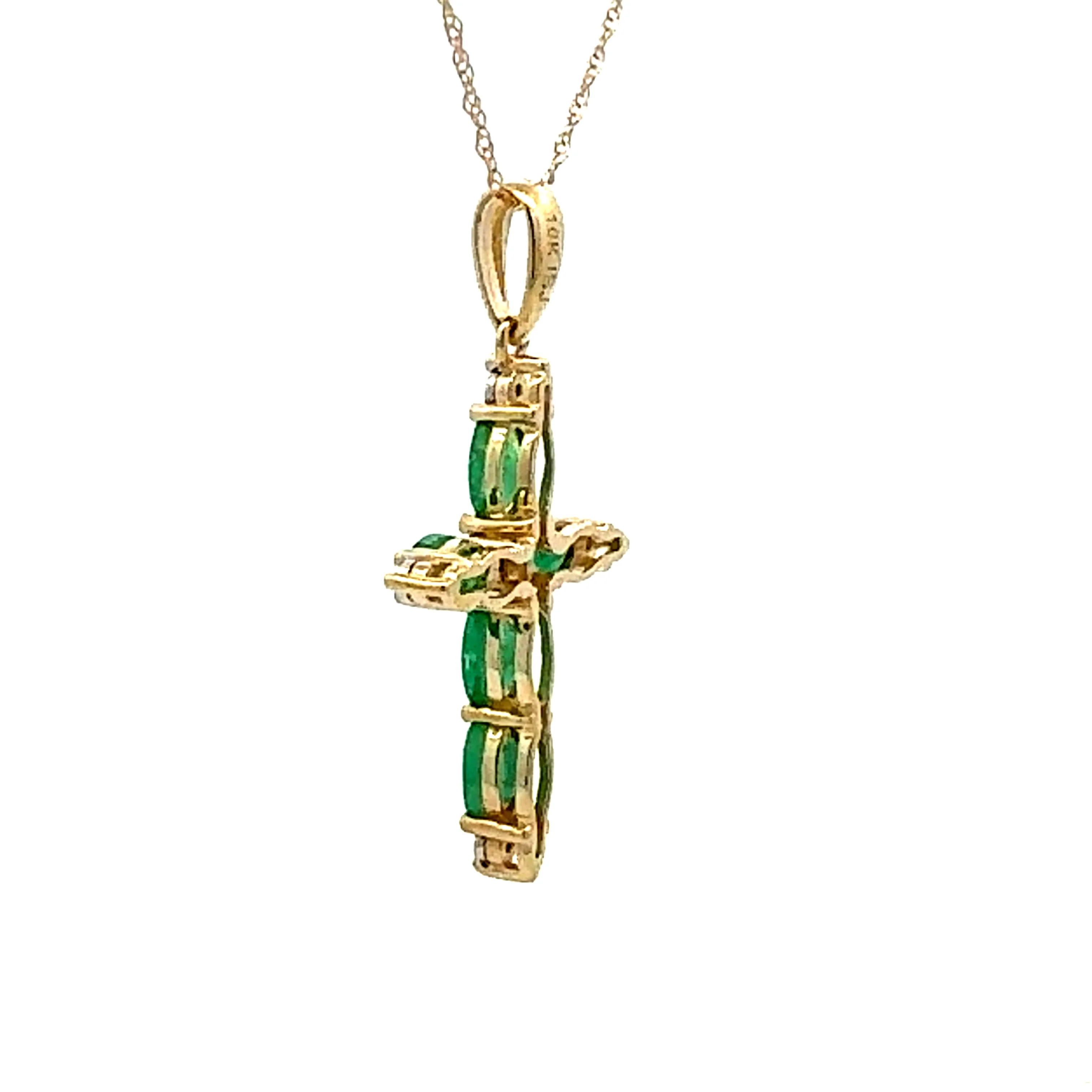 .65ct Emerald Cross Religious Pendant 10KT Yellow Gold - Image 2