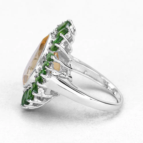 7.02 Carat Genuine Citrine and Chrome Diopside .925 Sterling Silver Ring - Image 10