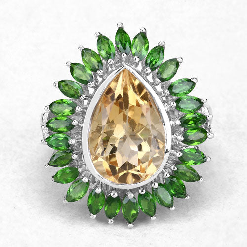 7.02 Carat Genuine Citrine and Chrome Diopside .925 Sterling Silver Ring - Image 12