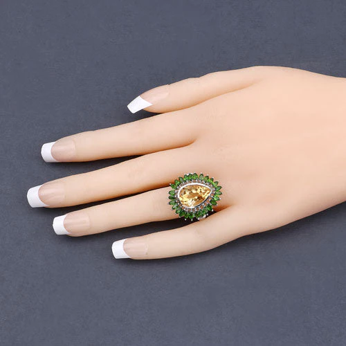 7.02 Carat Genuine Citrine and Chrome Diopside .925 Sterling Silver Ring - Image 14