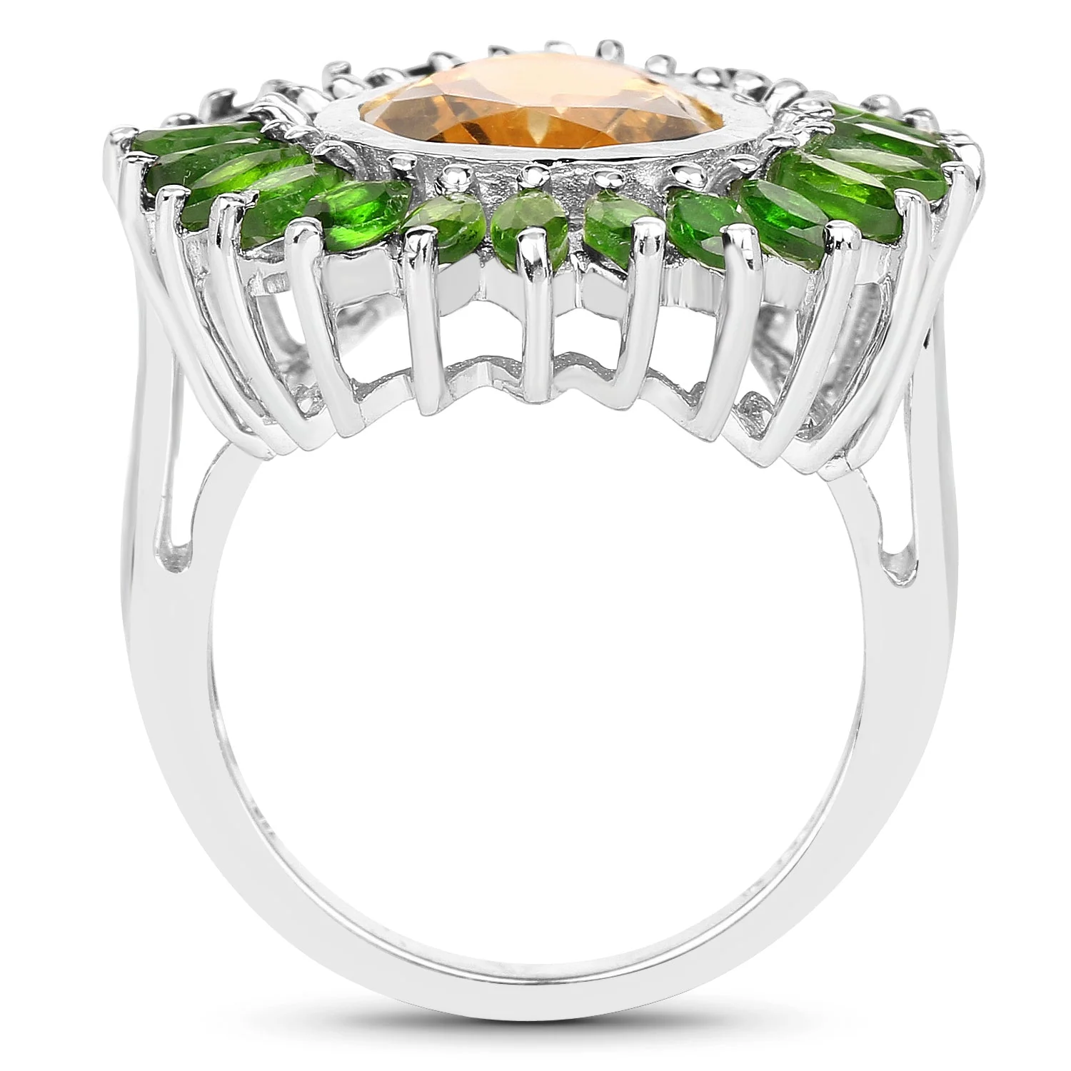 7.02 Carat Genuine Citrine and Chrome Diopside .925 Sterling Silver Ring - Image 2