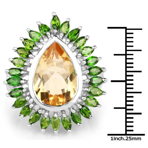 7.02 Carat Genuine Citrine and Chrome Diopside .925 Sterling Silver Ring - Image 7