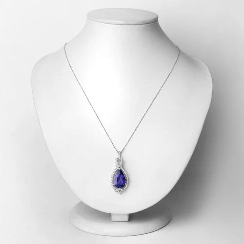 7.11 Carat Genuine Tanzanite and White Diamond 14K White Gold Pendant - Image 2