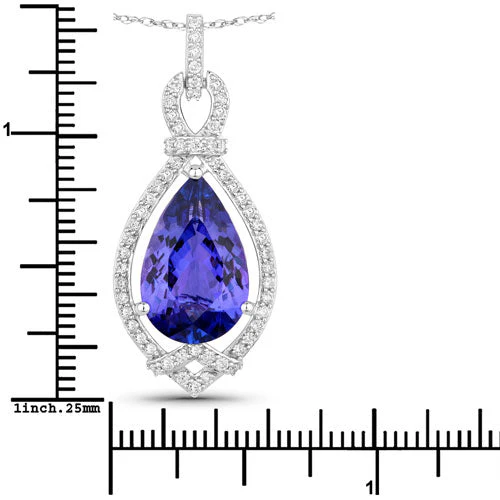 7.11 Carat Genuine Tanzanite and White Diamond 14K White Gold Pendant - Image 3