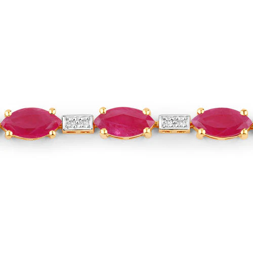 7.22 Carat Genuine Ruby and White Diamond 14K Yellow Gold Bracelet - Image 2
