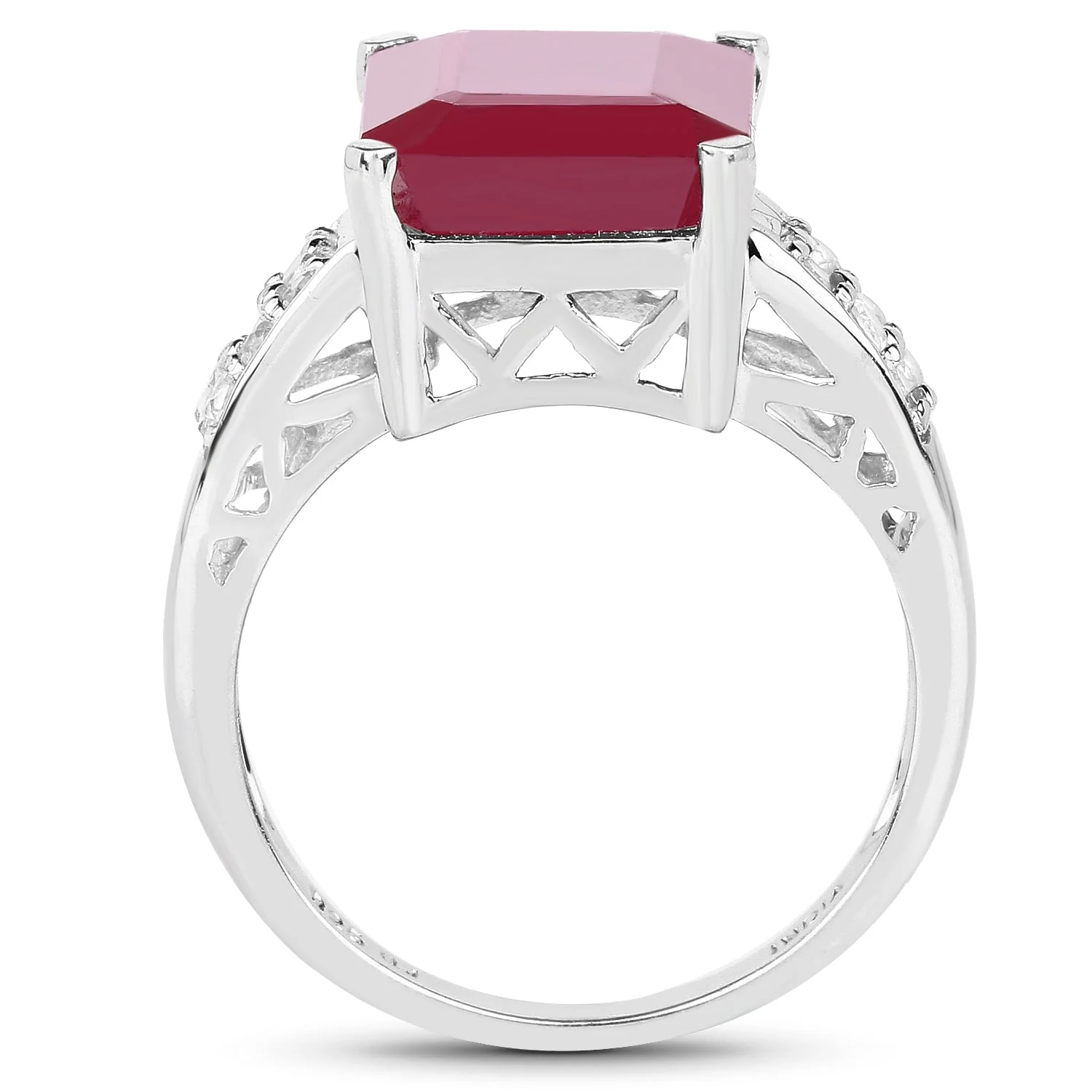 7.26 Carat Glass Filled Ruby and White Topaz .925 Sterling Silver Ring - Image 2