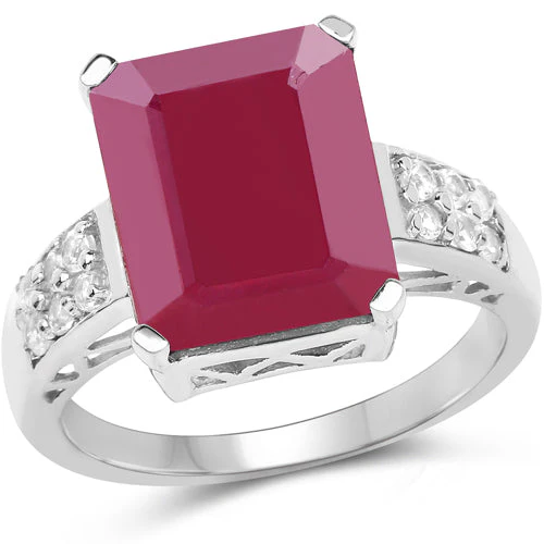7.26 Carat Glass Filled Ruby and White Topaz .925 Sterling Silver Ring - Image 4