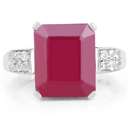 7.26 Carat Glass Filled Ruby and White Topaz .925 Sterling Silver Ring - Image 6