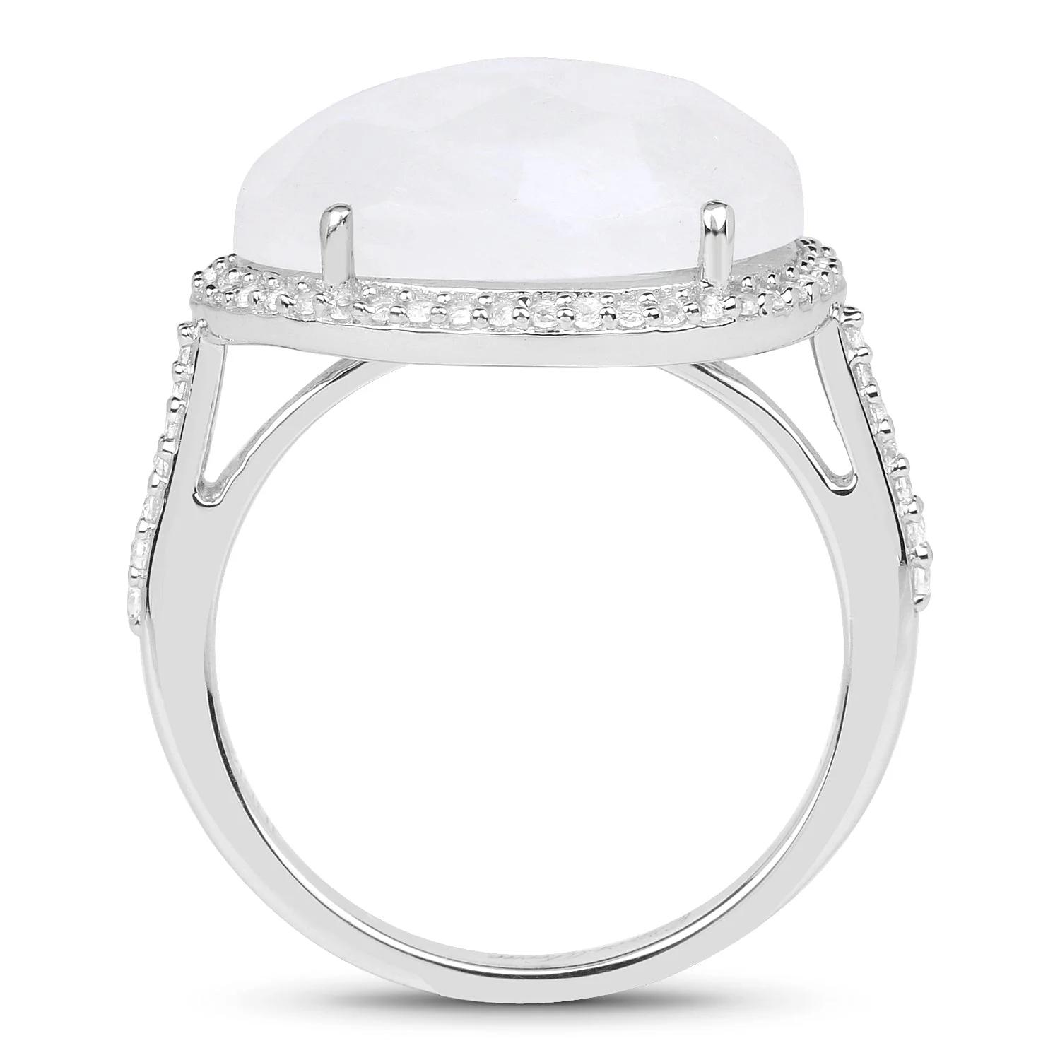 7.33 Carat Genuine White Rainbow Moonstone And White Topaz .925 Sterling Silver Ring - Image 2