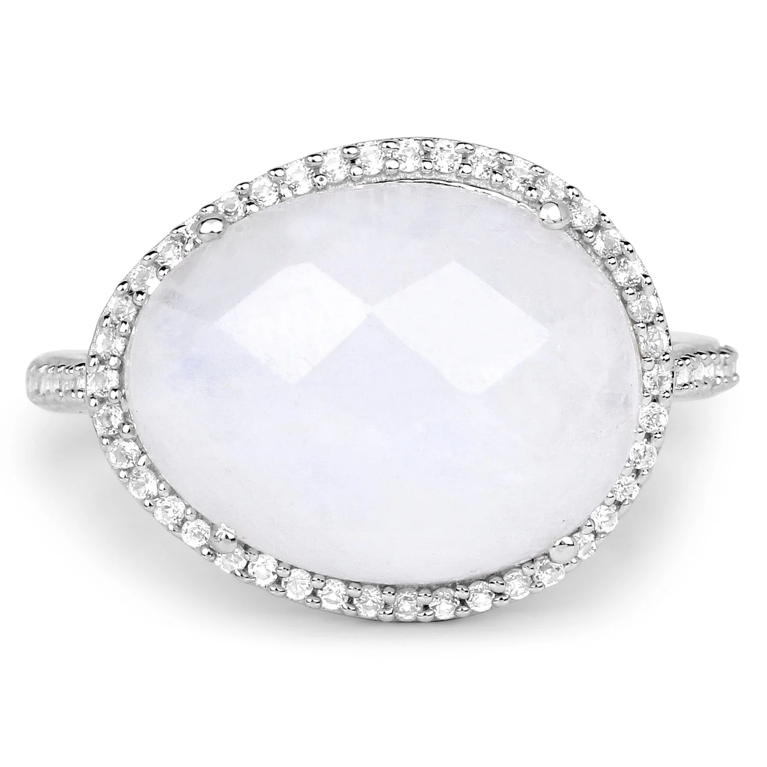 7.33 Carat Genuine White Rainbow Moonstone And White Topaz .925 Sterling Silver Ring - Image 3