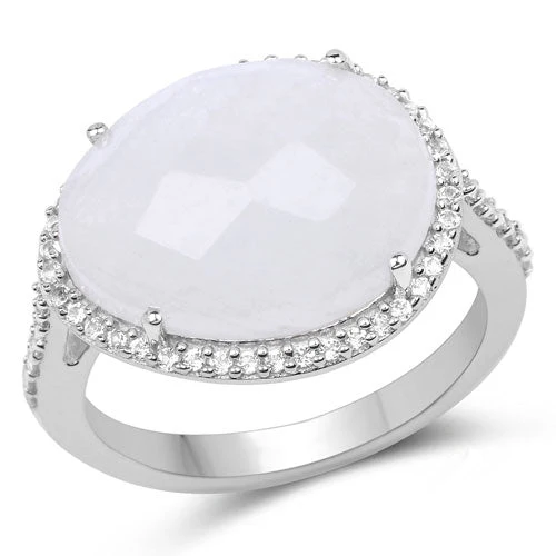 7.33 Carat Genuine White Rainbow Moonstone And White Topaz .925 Sterling Silver Ring - Image 4