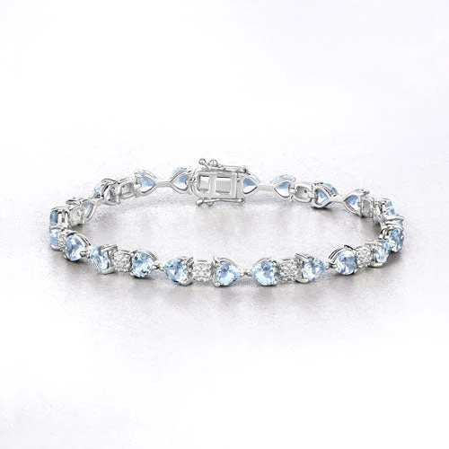 7.36 Carat Genuine Aquamarine and White Diamond .925 Sterling Silver Bracelet - Image 8