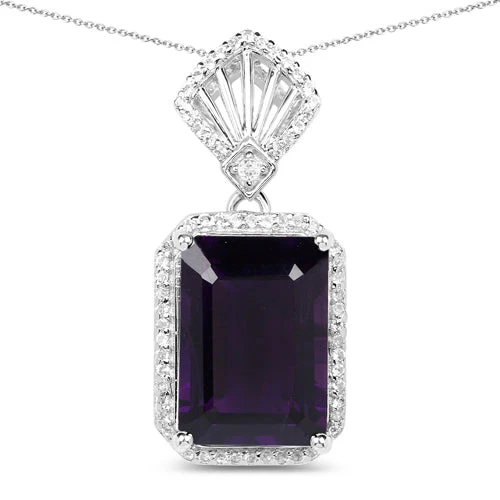 7.37 Carat Genuine Amethyst and White Zircon .925 Sterling Silver Pendant - Image 3