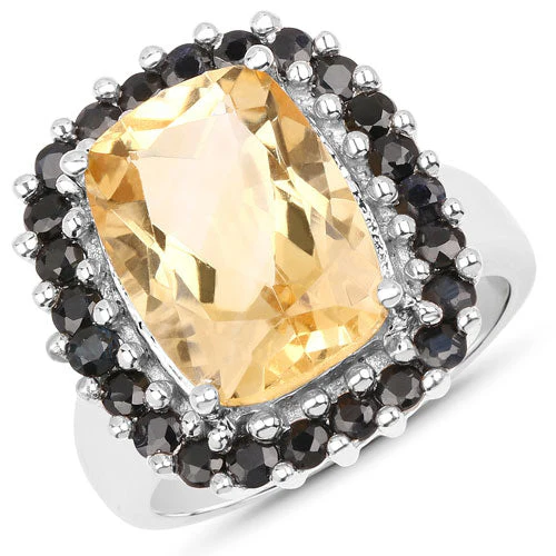 7.46 Carat Genuine Citrine and Black Spinel .925 Sterling Silver Ring - Image 4