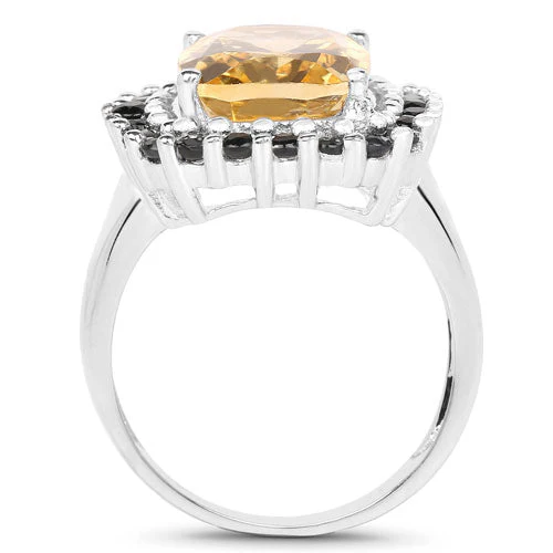 7.46 Carat Genuine Citrine and Black Spinel .925 Sterling Silver Ring - Image 5