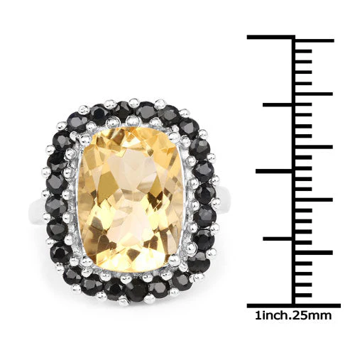 7.46 Carat Genuine Citrine and Black Spinel .925 Sterling Silver Ring - Image 6