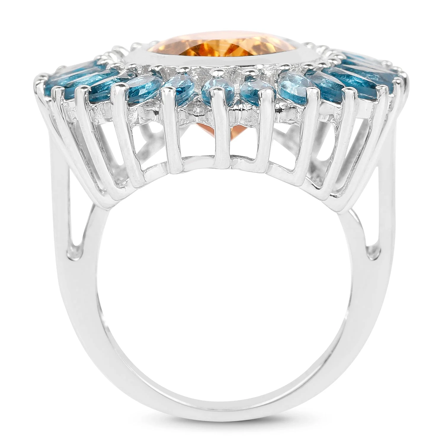 7.54 Carat Genuine Citrine & London Blue Topaz .925 Sterling Silver Ring - Image 2
