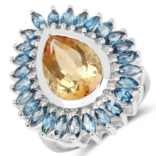 7.54 Carat Genuine Citrine & London Blue Topaz .925 Sterling Silver Ring - Image 4