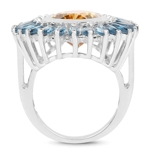 7.54 Carat Genuine Citrine & London Blue Topaz .925 Sterling Silver Ring - Image 5