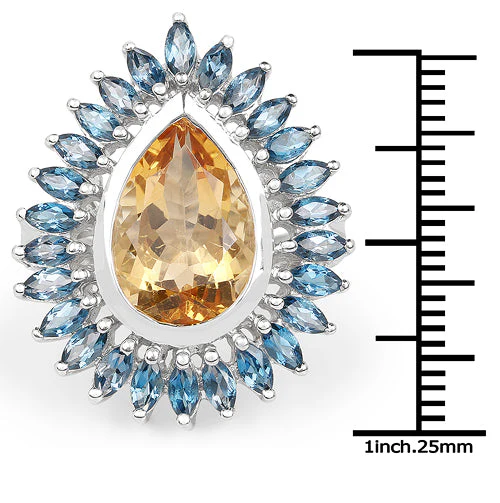 7.54 Carat Genuine Citrine & London Blue Topaz .925 Sterling Silver Ring - Image 6