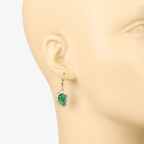7.56 Carat Genuine Colombian Emerald and White Diamond 14K Yellow Gold Earrings - Image 6