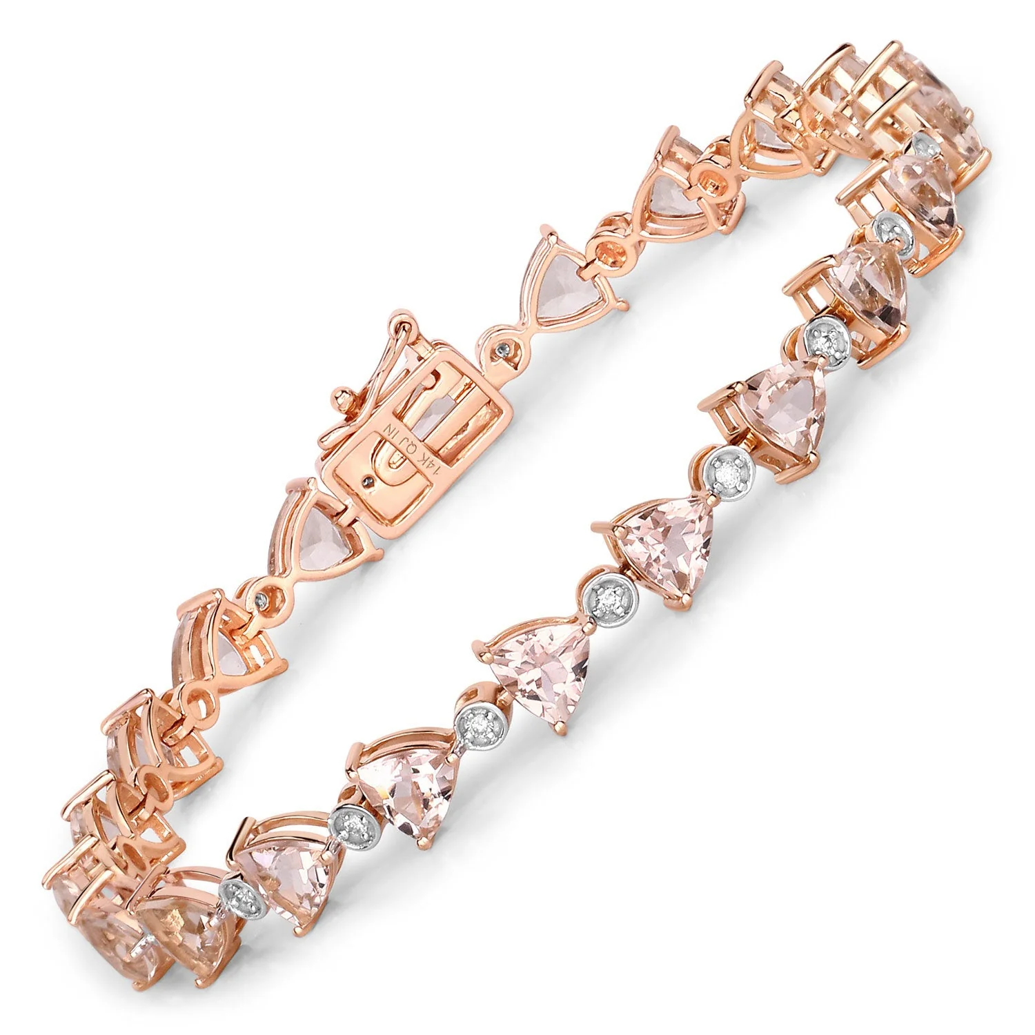 7.56 Carat Genuine Morganite and White Diamond 14K Rose Gold Bracelet