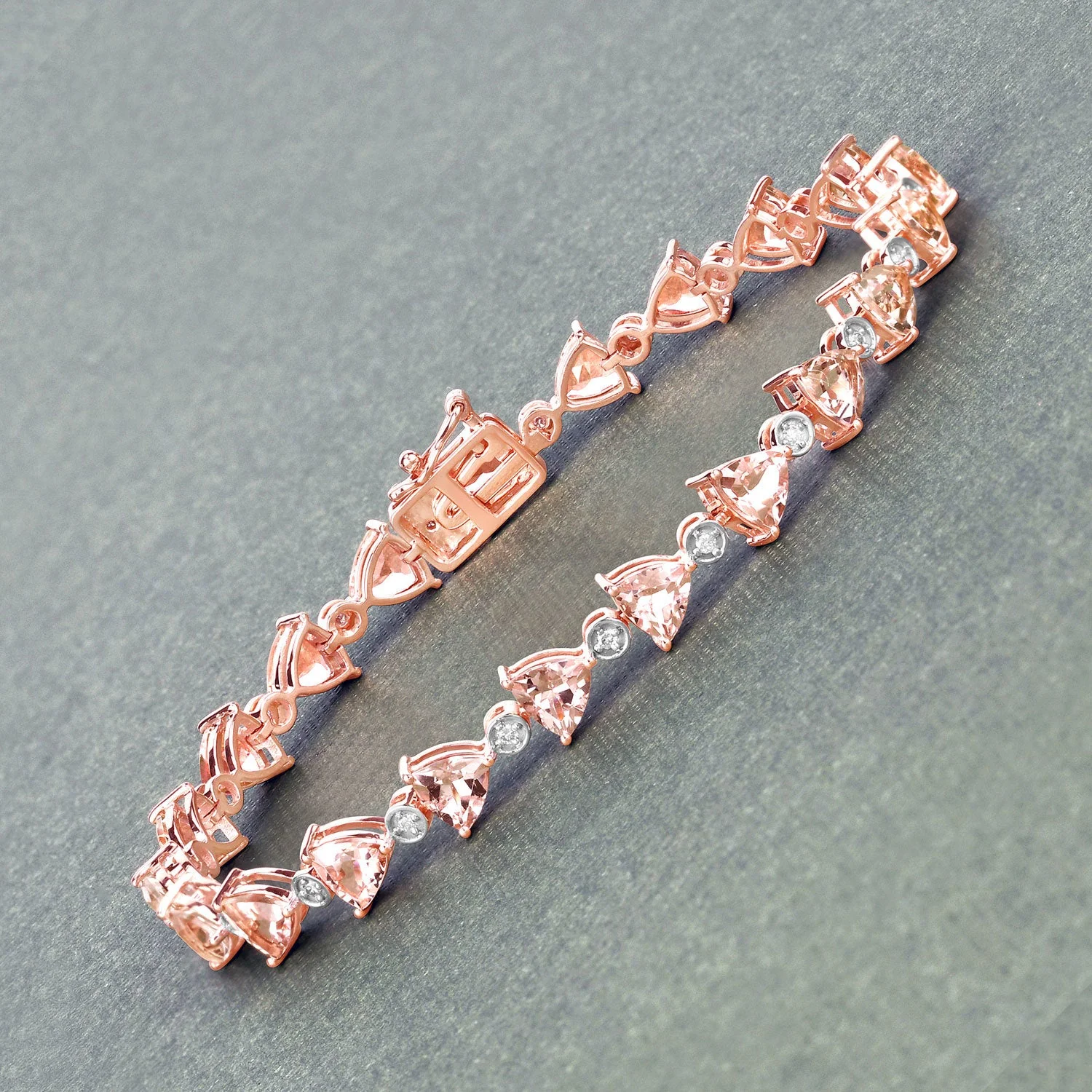 7.56 Carat Genuine Morganite and White Diamond 14K Rose Gold Bracelet - Image 2