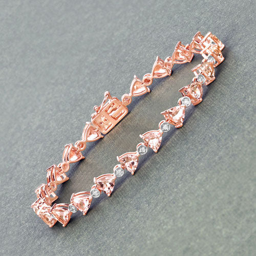 7.56 Carat Genuine Morganite and White Diamond 14K Rose Gold Bracelet - Image 6
