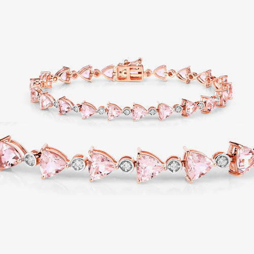 7.56 Carat Genuine Morganite and White Diamond 14K Rose Gold Bracelet - Image 8