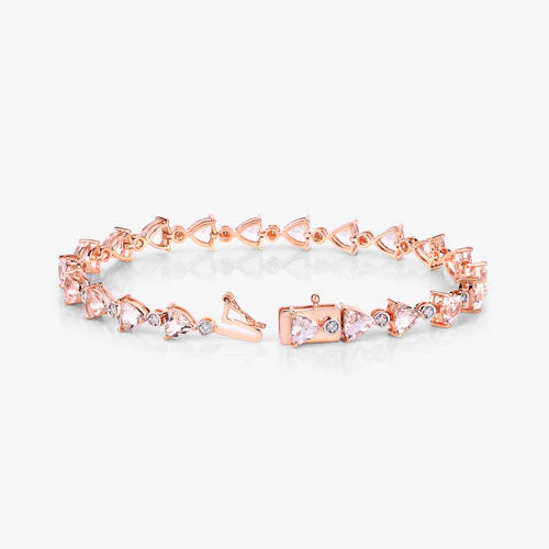 7.56 Carat Genuine Morganite and White Diamond 14K Rose Gold Bracelet - Image 9