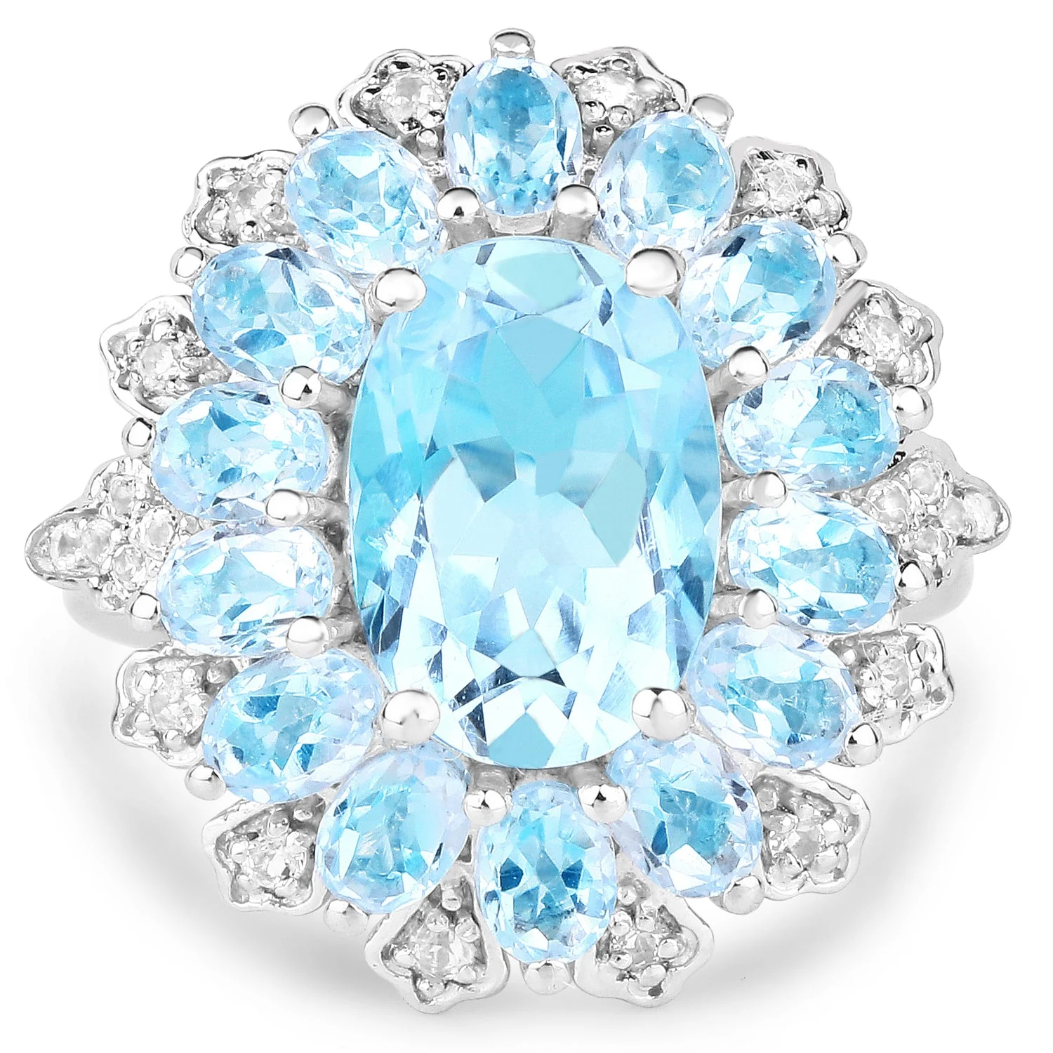 7.57 Carat Genuine Blue Topaz and White Topaz .925 Sterling Silver Ring - Image 3