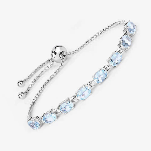 7.60 Carat Genuine Blue Topaz .925 Sterling Silver Bracelet - Image 10