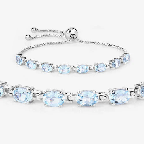 7.60 Carat Genuine Blue Topaz .925 Sterling Silver Bracelet - Image 11