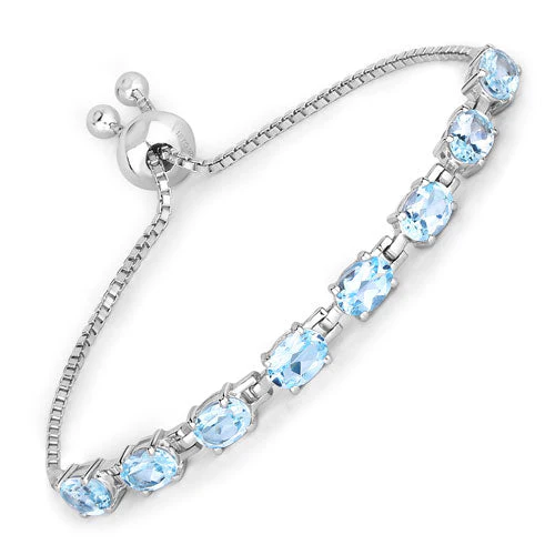 7.60 Carat Genuine Blue Topaz .925 Sterling Silver Bracelet - Image 4