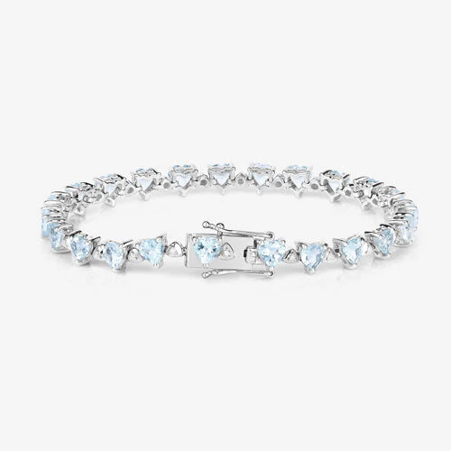 7.71 Carat Genuine Aquamarine and White Diamond .925 Sterling Silver Bracelet - Image 12