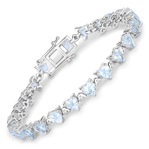 7.71 Carat Genuine Aquamarine and White Diamond .925 Sterling Silver Bracelet - Image 4