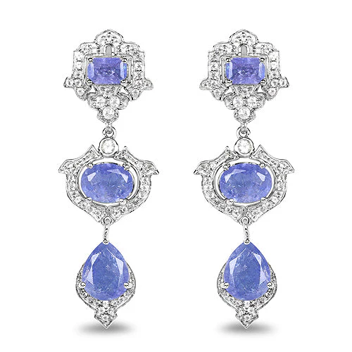 7.73 Carat Genuine Tanzanite and White Topaz .925 Sterling Silver Earrings - Image 4