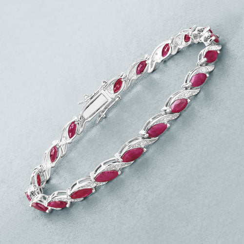 7.78 Carat Genuine Ruby and White Diamond 10K White Gold Bracelet - Image 4